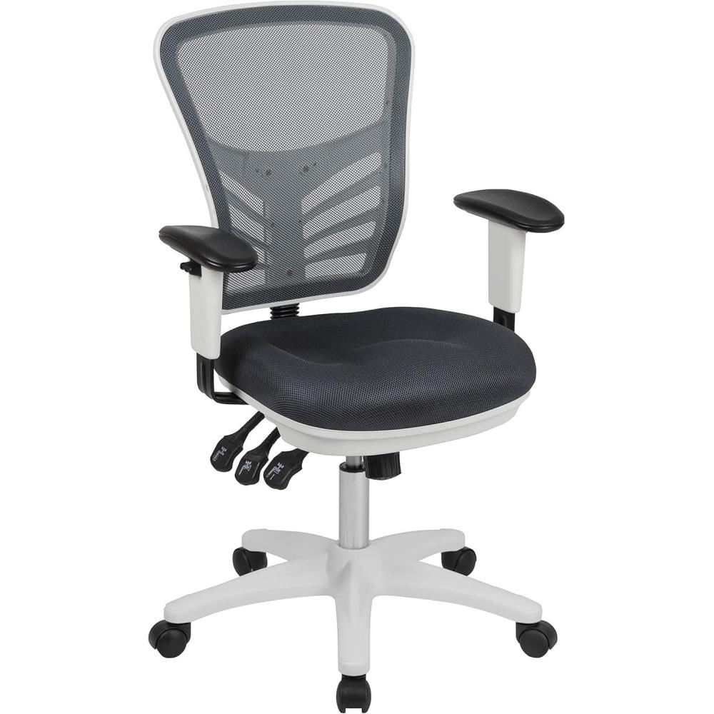 imageFlash Furniture Nicholas MidBack Swivel Desk Chair with Wheels Mesh Back Padded Seat and Armrests Adjustable Height Mesh Ergonomic Office Chair BlackDark Gray MeshWhite Frame