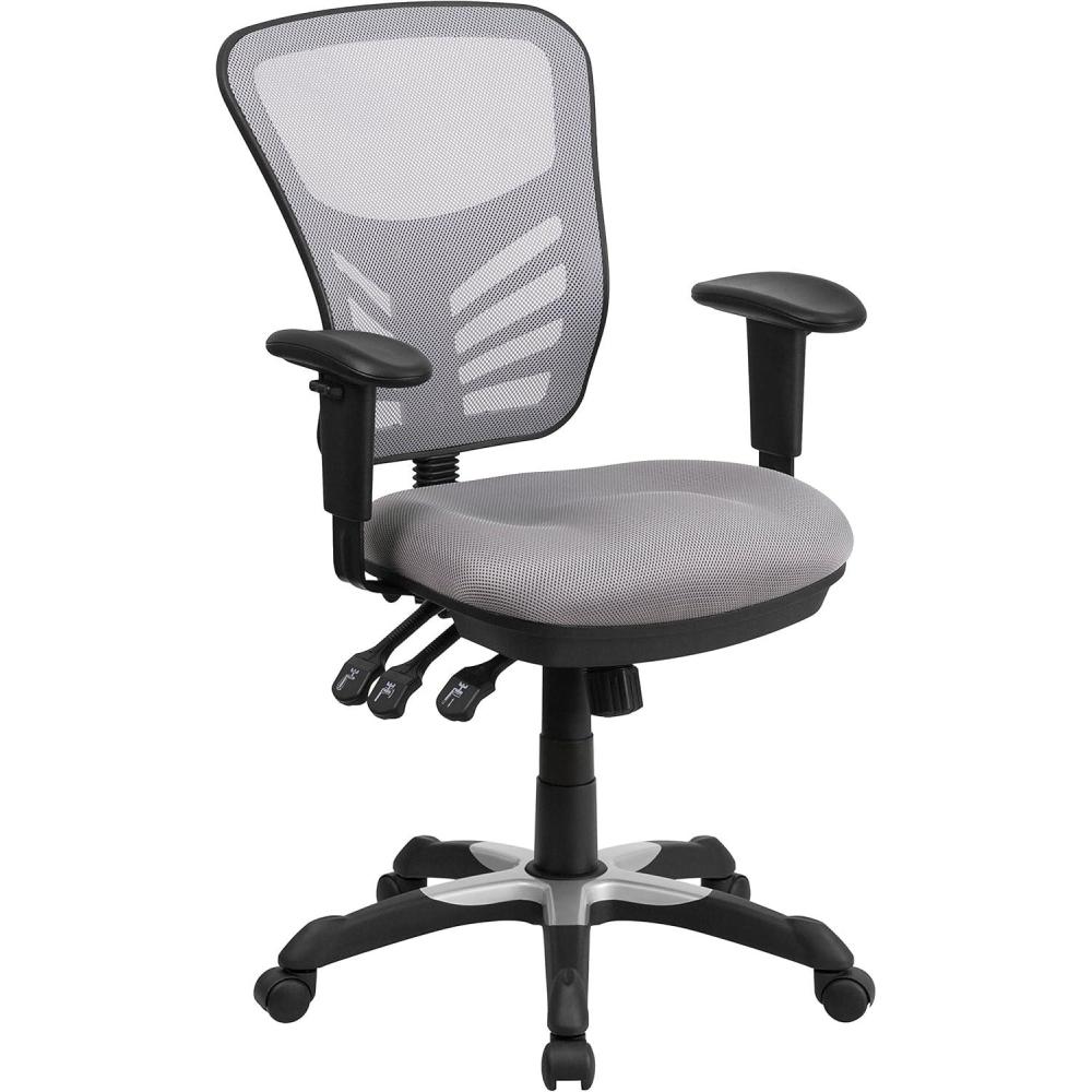 imageFlash Furniture Nicholas MidBack Swivel Desk Chair with Wheels Mesh Back Padded Seat and Armrests Adjustable Height Mesh Ergonomic Office Chair BlackGrey