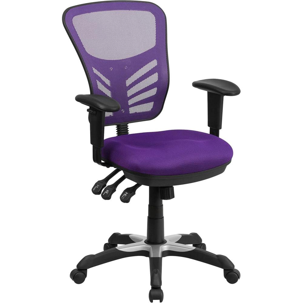 imageFlash Furniture Nicholas MidBack Swivel Desk Chair with Wheels Mesh Back Padded Seat and Armrests Adjustable Height Mesh Ergonomic Office Chair BlackPurple