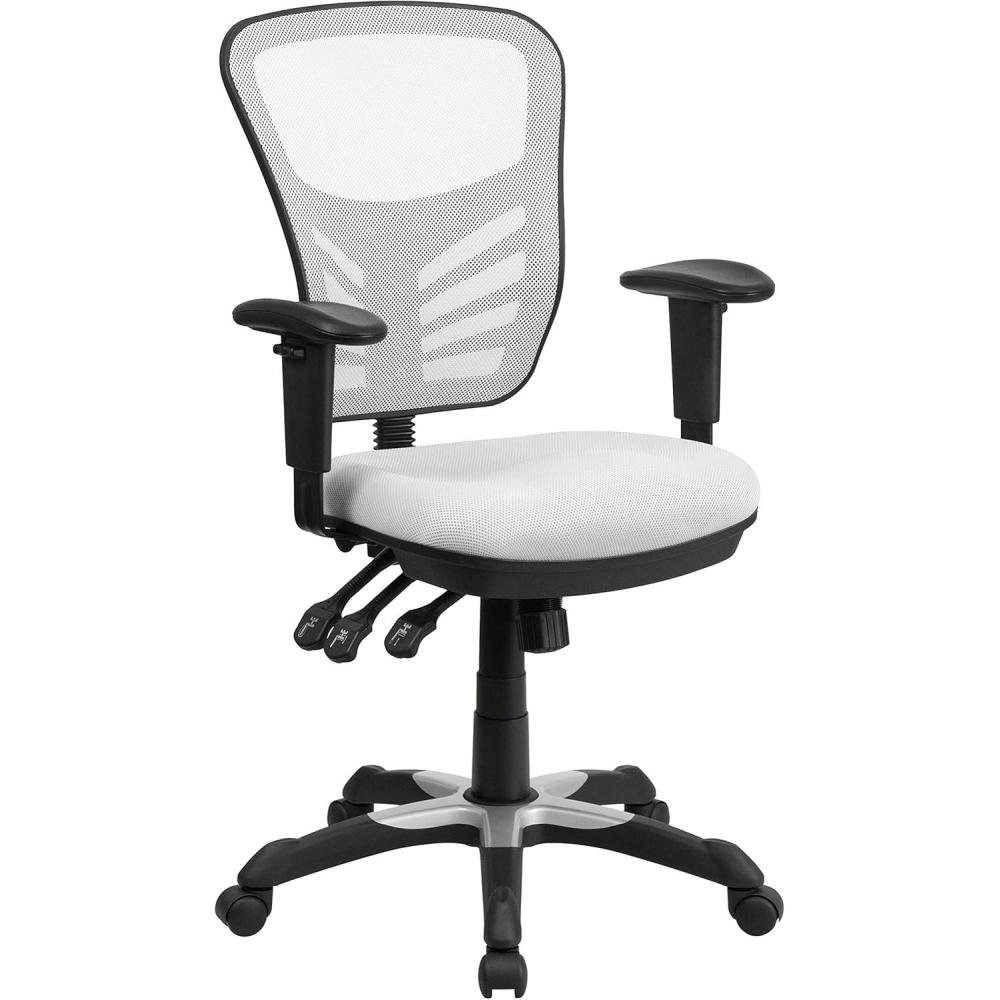 imageFlash Furniture Nicholas MidBack Swivel Desk Chair with Wheels Mesh Back Padded Seat and Armrests Adjustable Height Mesh Ergonomic Office Chair BlackWhite