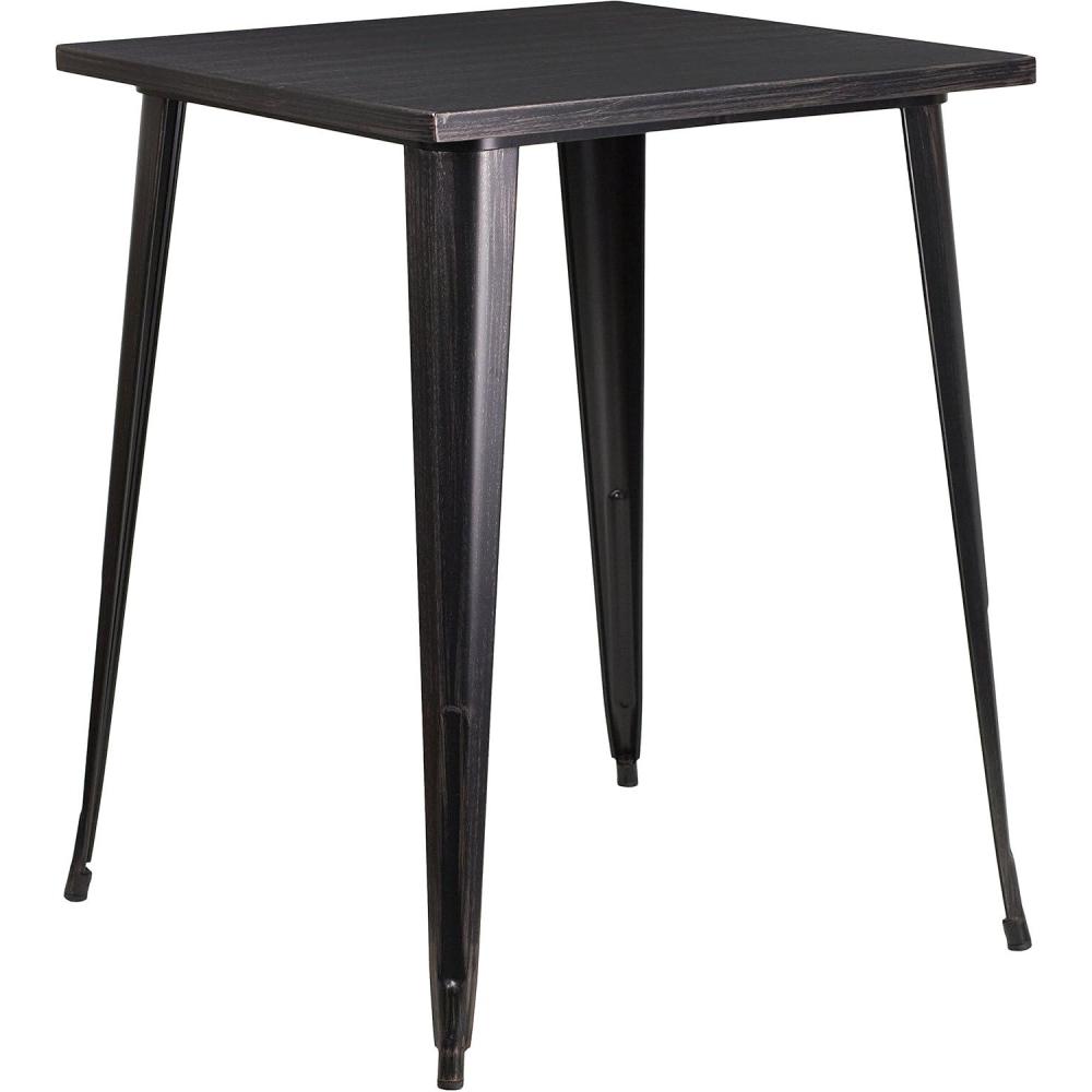 imageFlash Furniture Nolan Commercial Grade 315quot Square Silver Metal IndoorOutdoor Bar Height TableBlackantique Gold