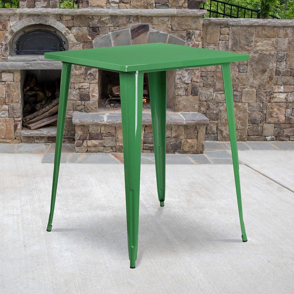 imageFlash Furniture Nolan Commercial Grade 315quot Square Silver Metal IndoorOutdoor Bar Height TableGreen