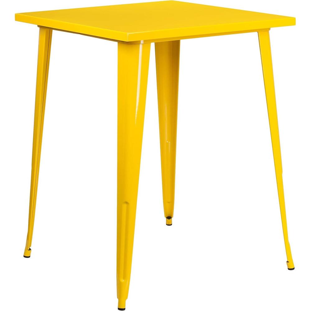 imageFlash Furniture Nolan Commercial Grade 315quot Square Silver Metal IndoorOutdoor Bar Height TableYellow
