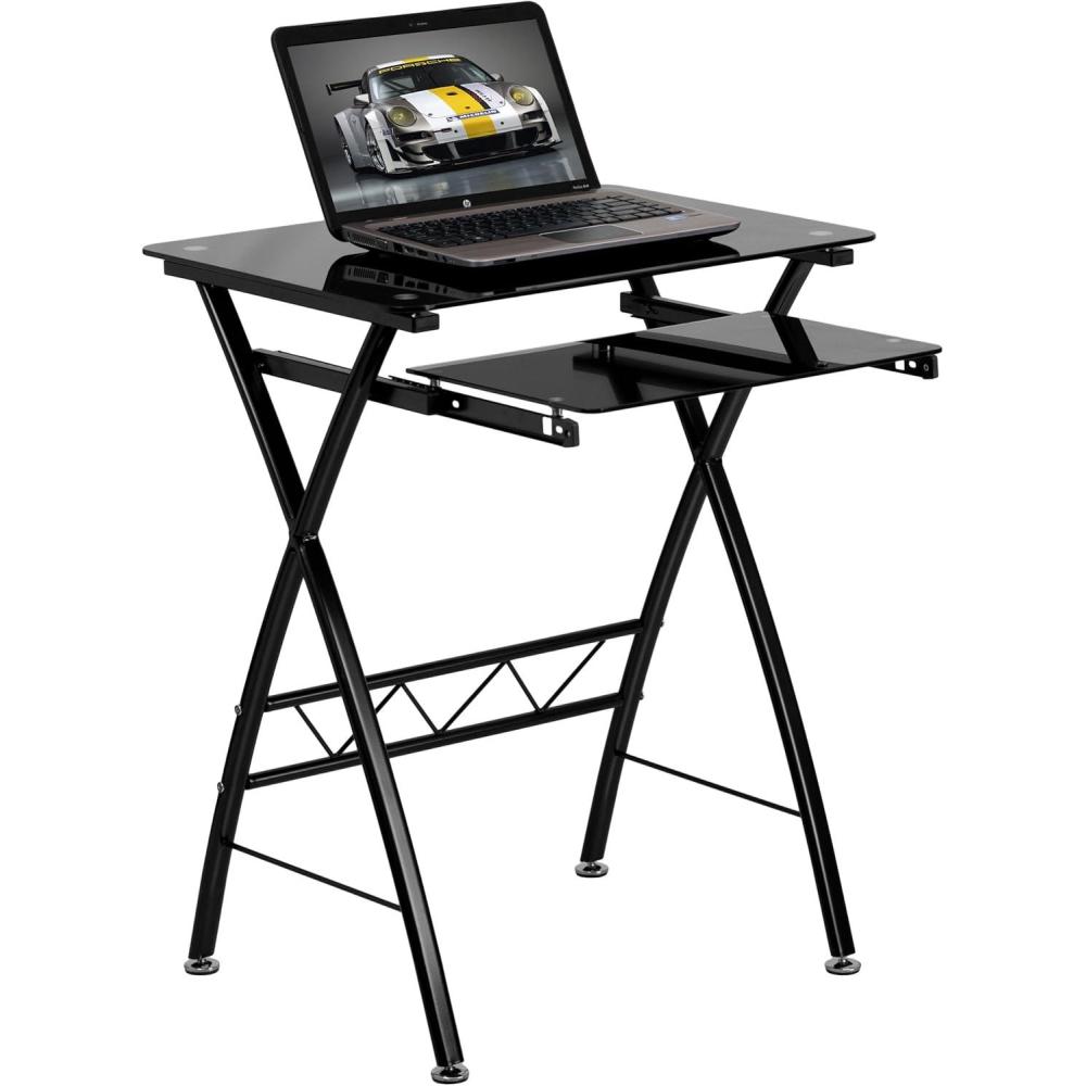 imageFlash Furniture Norris Black Tempered Glass Computer Desk with PullOut Keyboard Tray