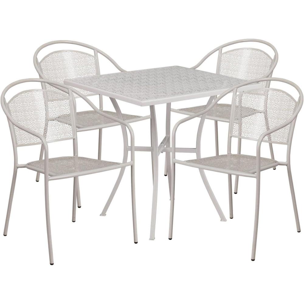imageFlash Furniture Oia 5Piece Commercial Grade Steel Patio Table and Chairs Set Outdoor Dining Set with Square Table and 4 Round Back Chairs BlackLight Gray