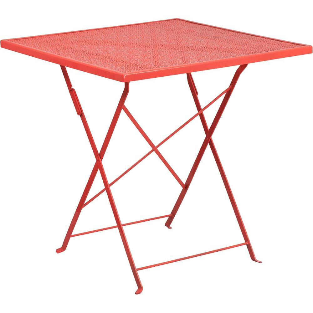 imageFlash Furniture Oia Commercial Grade 28quot Square Black IndoorOutdoor Steel Folding Patio TableCoral