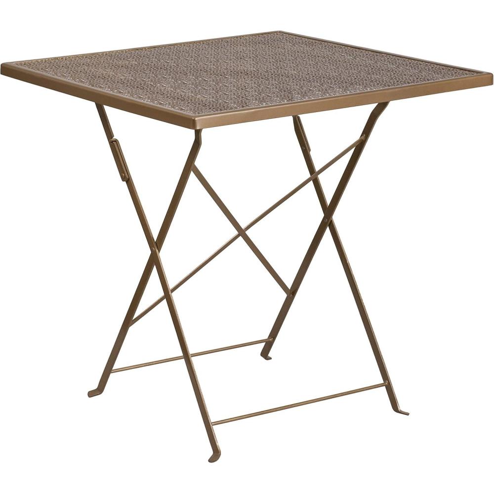 imageFlash Furniture Oia Commercial Grade 28quot Square Black IndoorOutdoor Steel Folding Patio TableGold