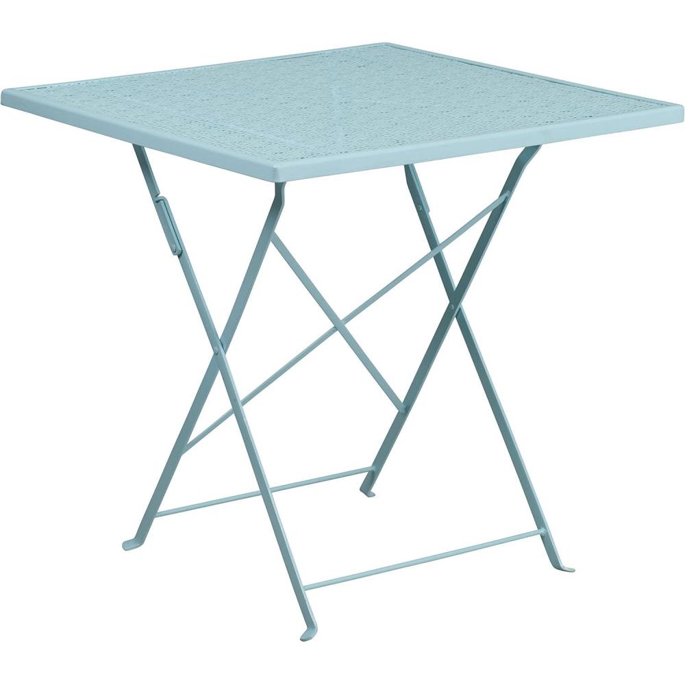 imageFlash Furniture Oia Commercial Grade 28quot Square Black IndoorOutdoor Steel Folding Patio TableSky Blue