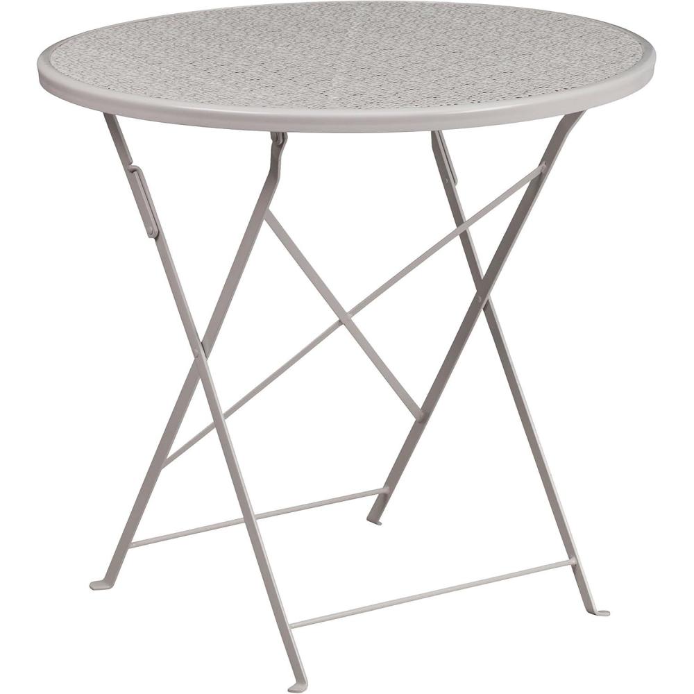 imageFlash Furniture Oia Commercial Grade 30quot Round Black IndoorOutdoor Steel Folding Patio TableLight Gray