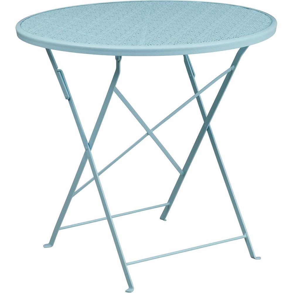 imageFlash Furniture Oia Commercial Grade 30quot Round Black IndoorOutdoor Steel Folding Patio TableSky Blue