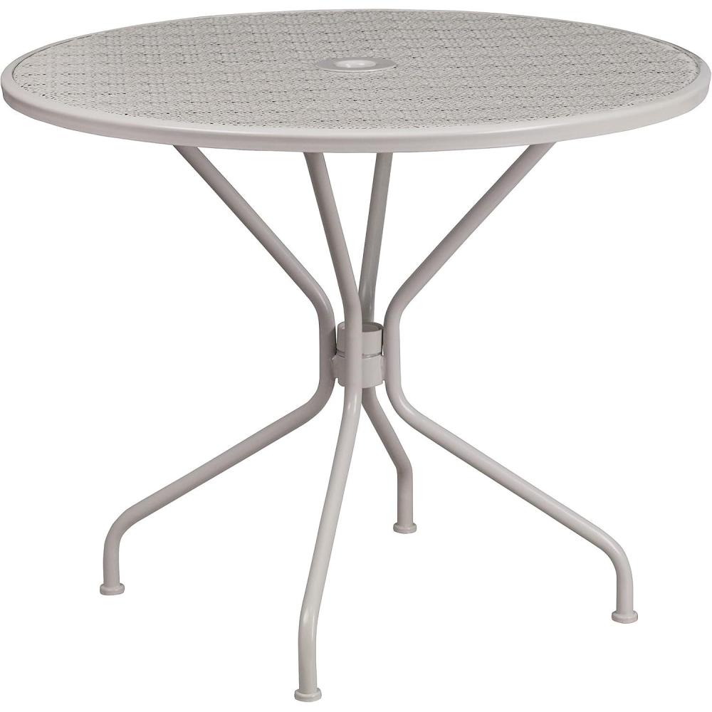 imageFlash Furniture Oia Commercial Grade 3525quot Round Black IndoorOutdoor Steel Patio Table with Umbrella HoleLight Gray