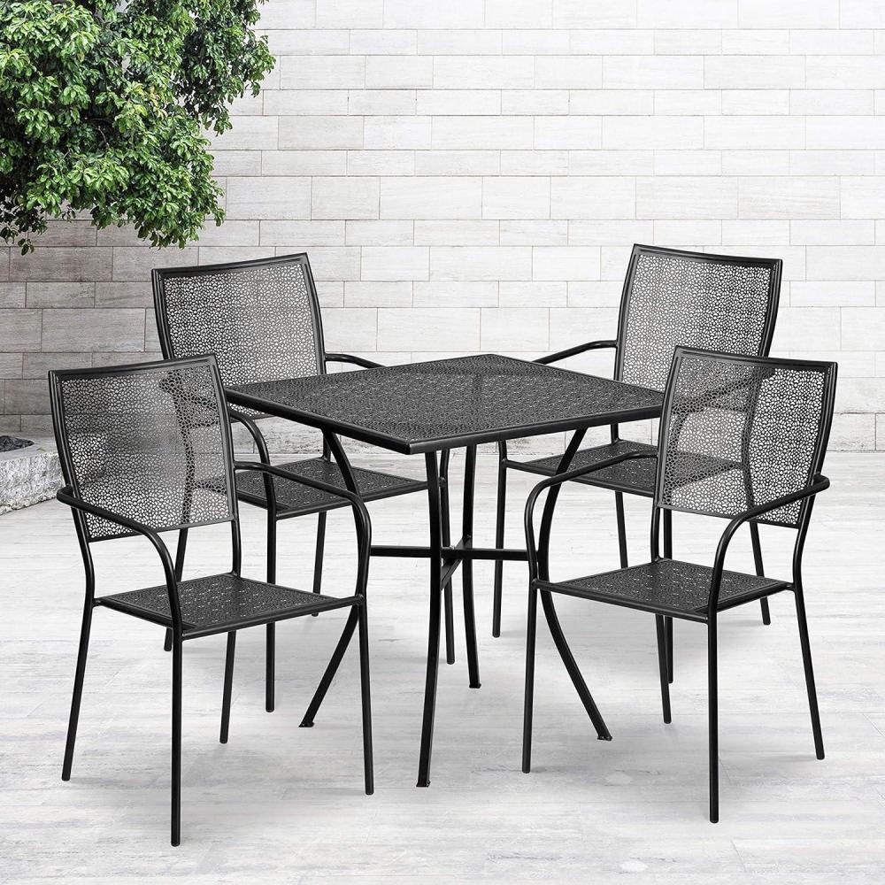 imageFlash Furniture Oia Commercial Grade 355quot Square Black IndoorOutdoor Steel Patio Table Set with 4 Square Back ChairsBlack