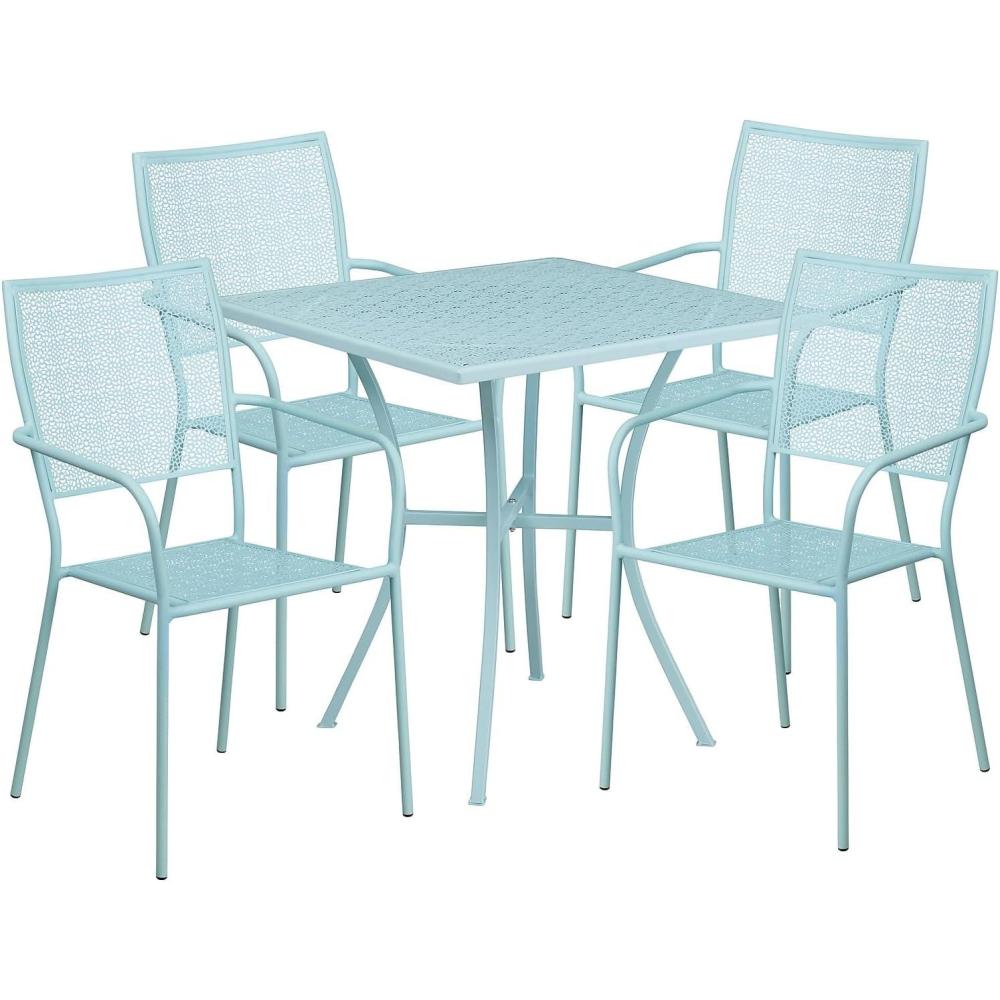 imageFlash Furniture Oia Commercial Grade 355quot Square Black IndoorOutdoor Steel Patio Table Set with 4 Square Back ChairsSky Blue