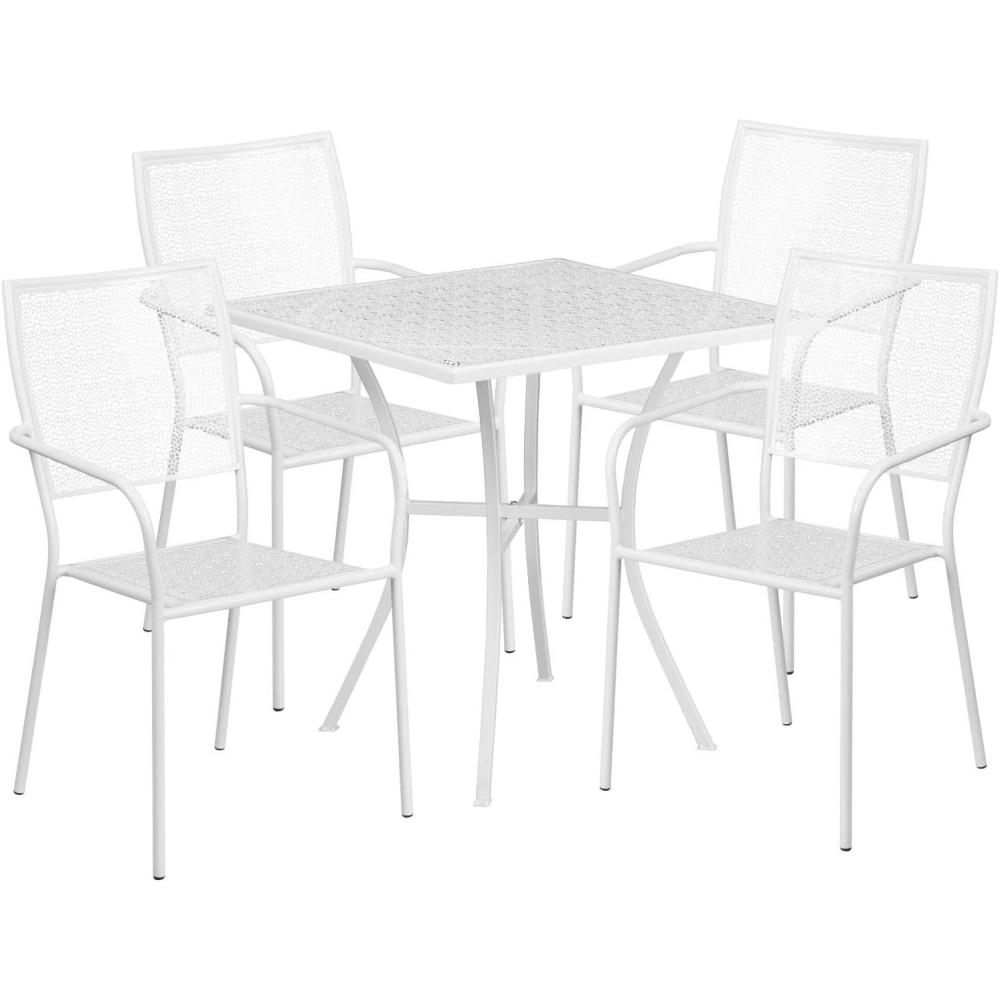 imageFlash Furniture Oia Commercial Grade 355quot Square Black IndoorOutdoor Steel Patio Table Set with 4 Square Back ChairsWhite