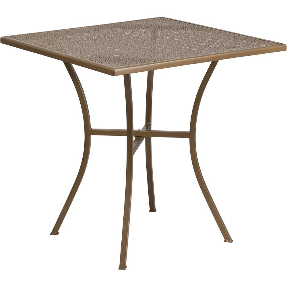 imageFlash Furniture Oia Commercial Grade 355quot Square Black IndoorOutdoor Steel Patio Table with Umbrella HoleGold