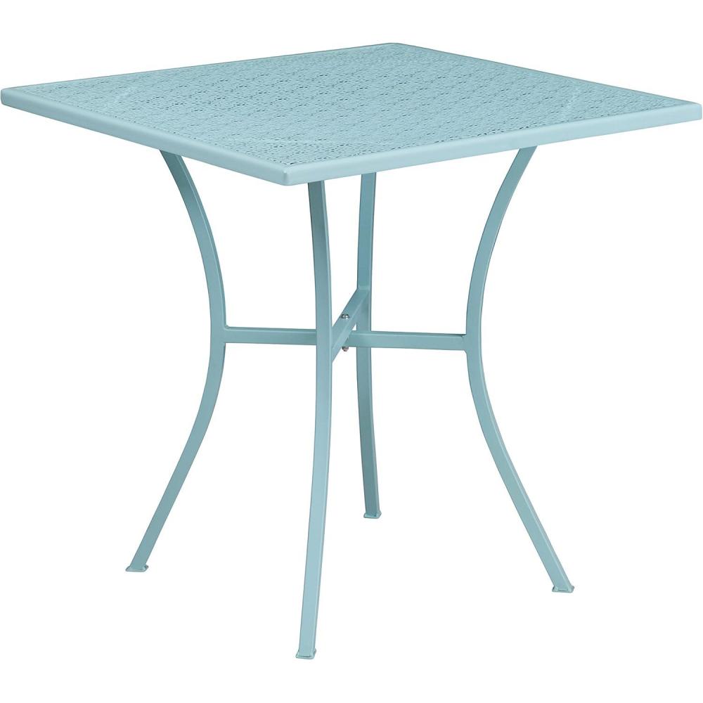 imageFlash Furniture Oia Commercial Grade 355quot Square Black IndoorOutdoor Steel Patio Table with Umbrella HoleSky Blue