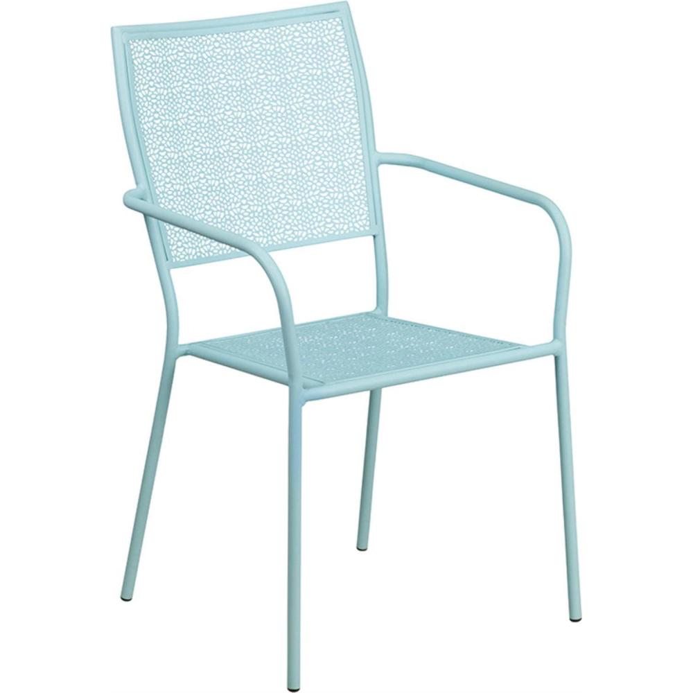 imageFlash Furniture Oia Commercial Grade 5 Pack Black IndoorOutdoor Steel Patio Arm Chair with Square BackSky Blue
