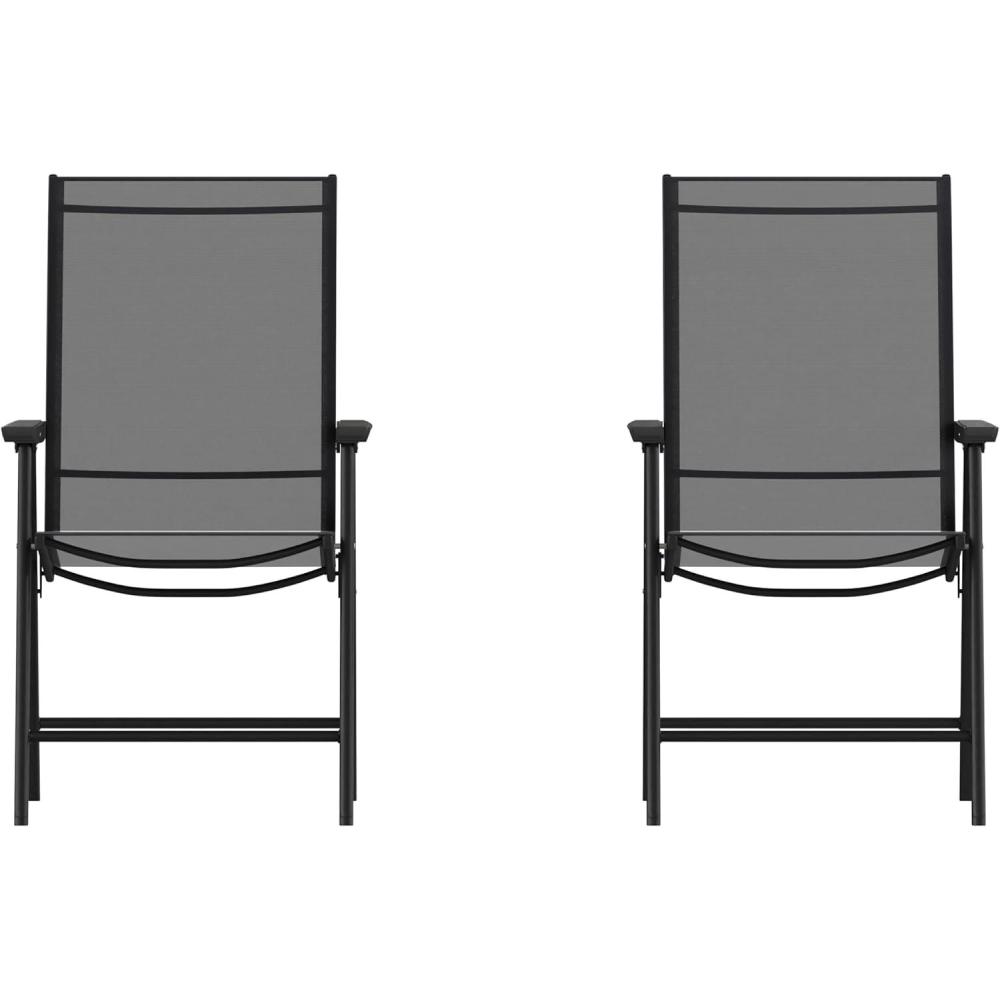 imageFlash Furniture Paladin Navy Outdoor Folding Patio Sling Chair with Black Frame 2 PackBlack