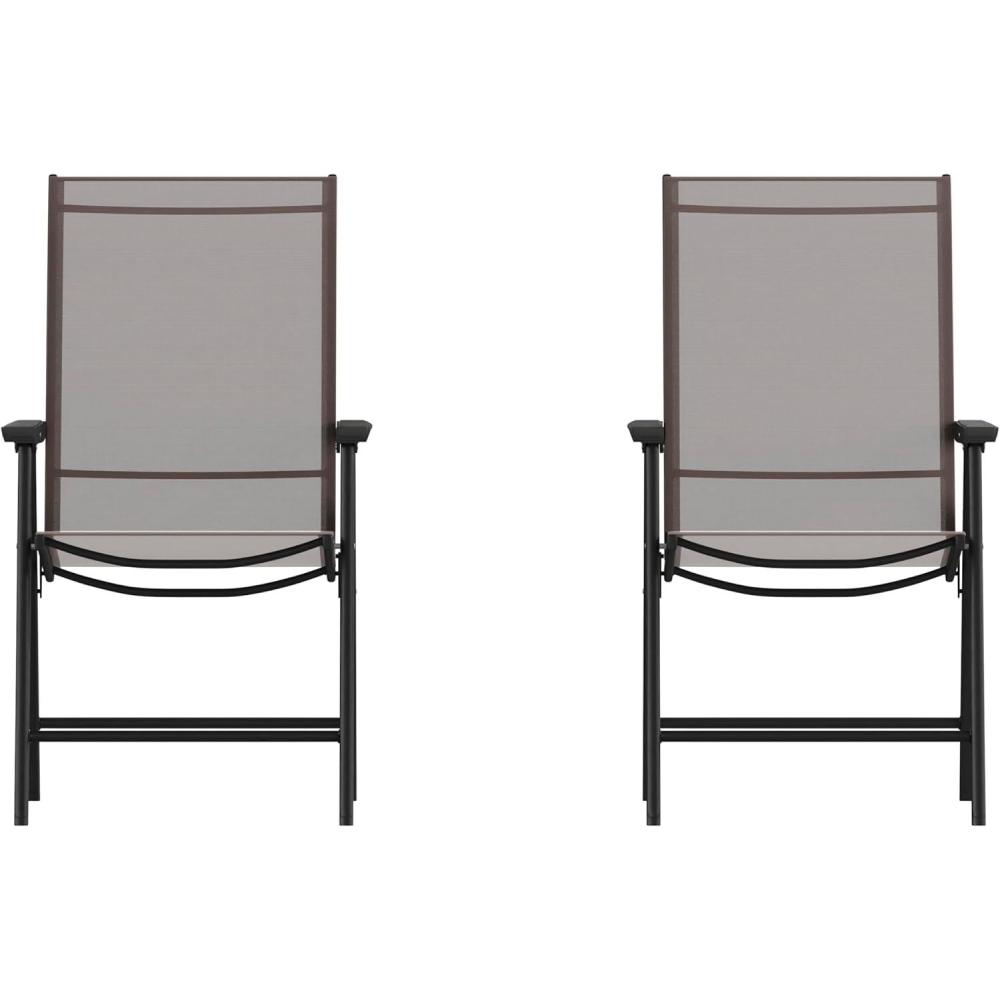 imageFlash Furniture Paladin Navy Outdoor Folding Patio Sling Chair with Black Frame 2 PackBrown