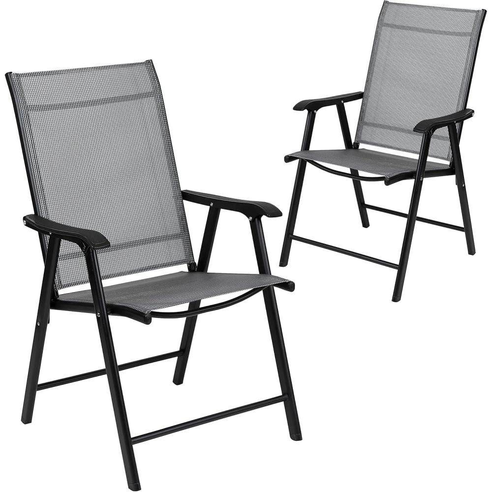 imageFlash Furniture Paladin Navy Outdoor Folding Patio Sling Chair with Black Frame 2 PackGrey