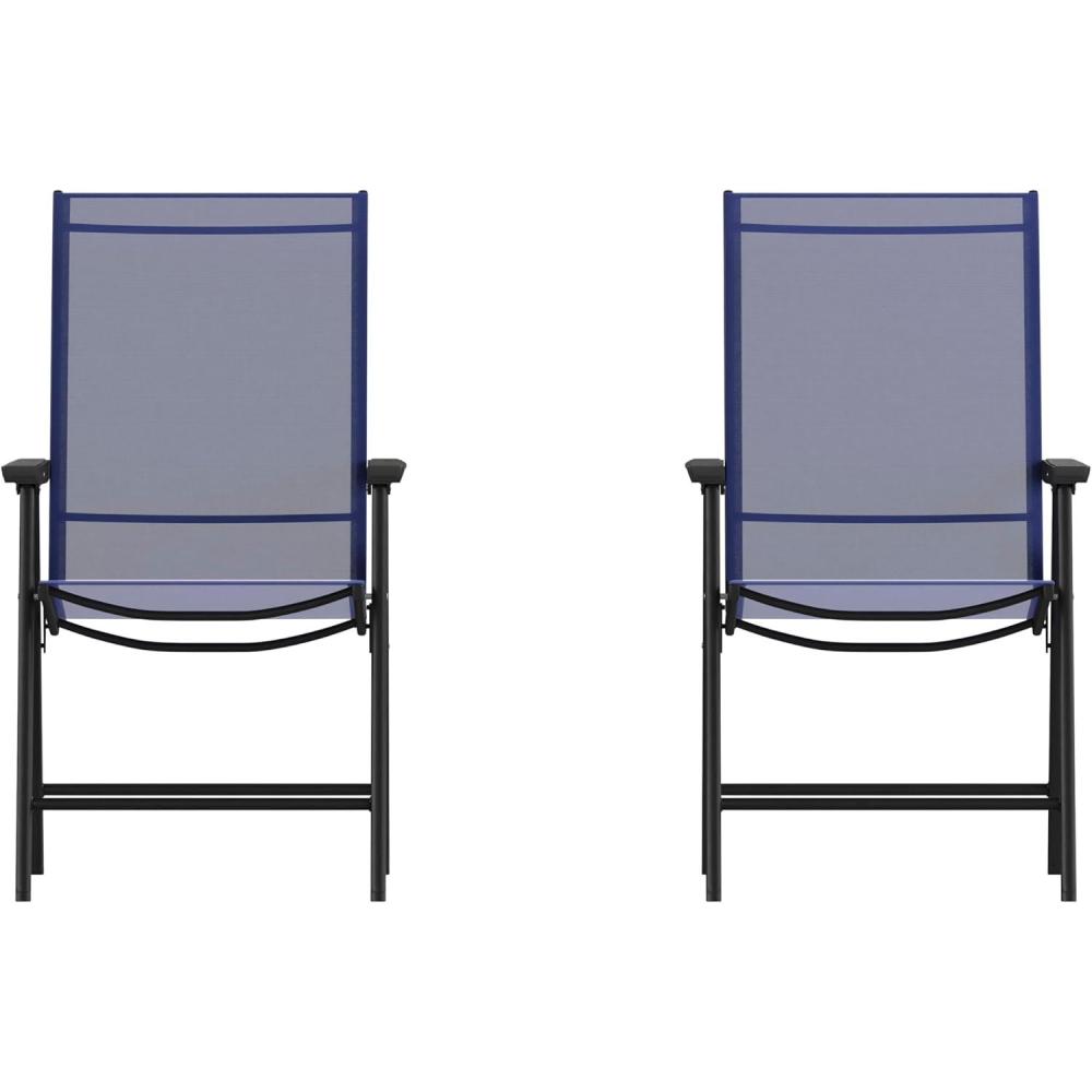 imageFlash Furniture Paladin Navy Outdoor Folding Patio Sling Chair with Black Frame 2 PackNavy