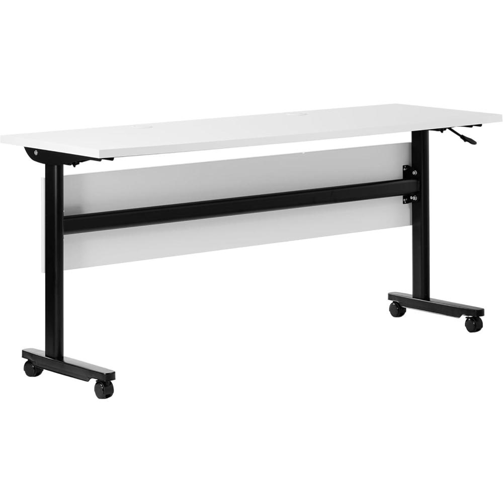 imageFlash Furniture Palmer Commercial Nesting Flip Training Table HeavyDuty Steel Frame and TLegs Modesty Panel 1quot Thick Tabletop 60quot x 24quot White TopBlack FrameWhite TopBlack Frame