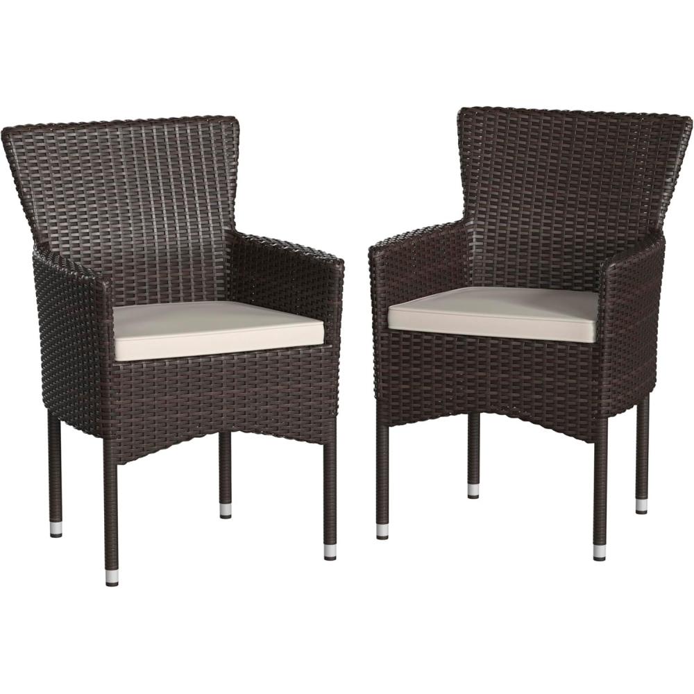 imageFlash Furniture Peregrine 7 Piece Outdoor Patio Dining Set Space Saving Black Wicker Modular Chairs ampamp Cream CushionsNatural Finish Acacia Wood TableSeating for 6EspressoCream