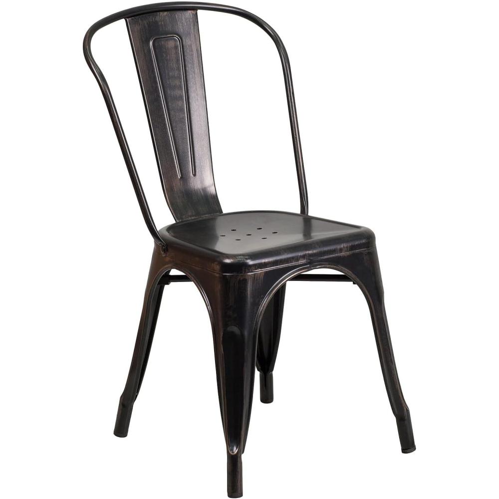 imageFlash Furniture Perry Commercial Grade BlackAntique Gold Metal IndoorOutdoor Stackable ChairBlackantique Gold