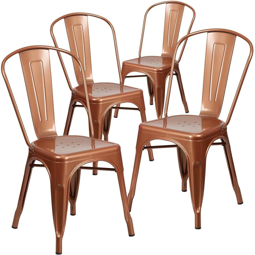imageFlash Furniture Perry Commercial Grade BlackAntique Gold Metal IndoorOutdoor Stackable ChairCopper