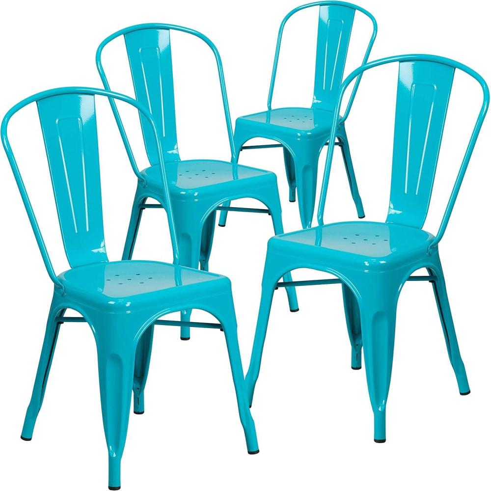 imageFlash Furniture Perry Commercial Grade BlackAntique Gold Metal IndoorOutdoor Stackable ChairCrystal Tealblue