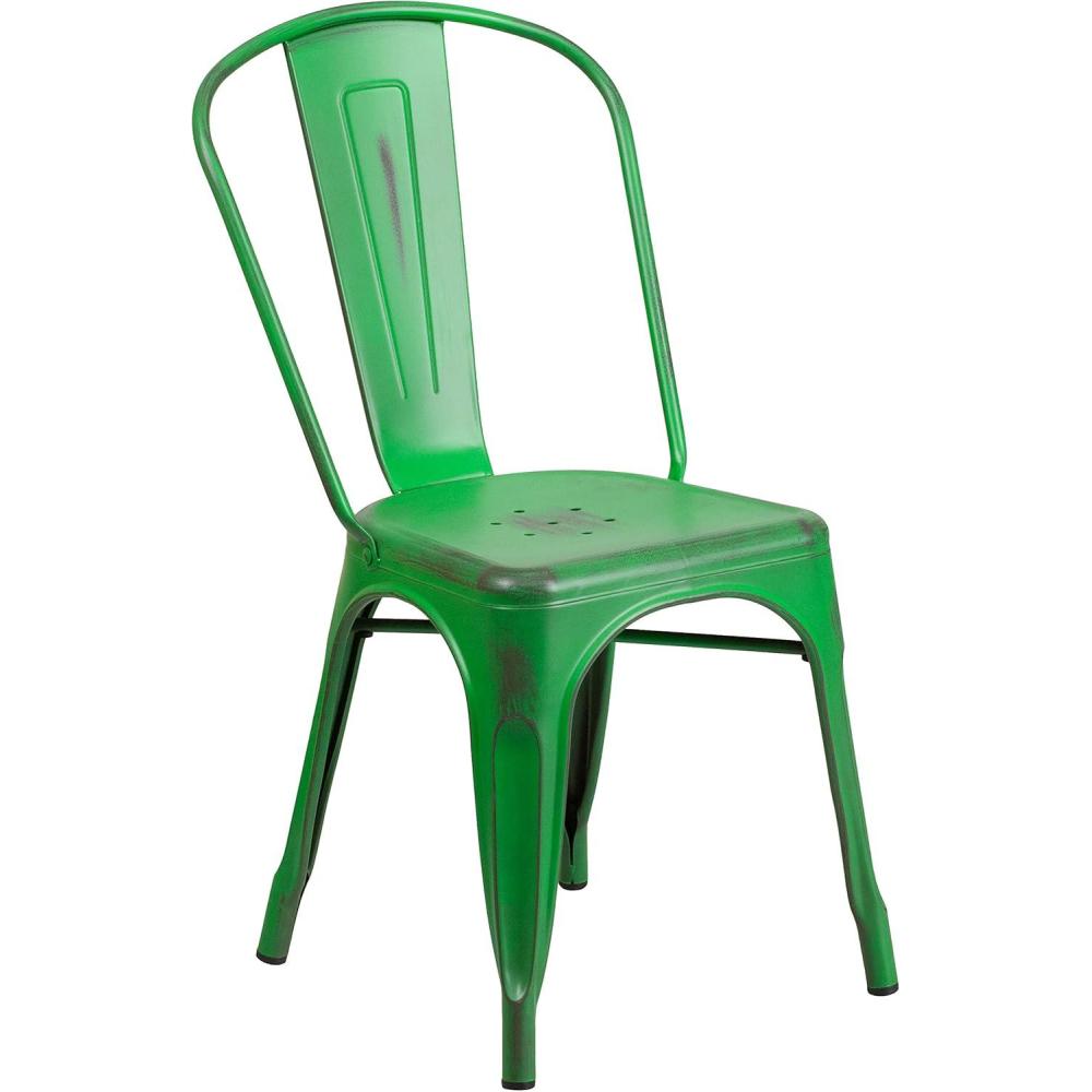 imageFlash Furniture Perry Commercial Grade BlackAntique Gold Metal IndoorOutdoor Stackable ChairDistressed Green