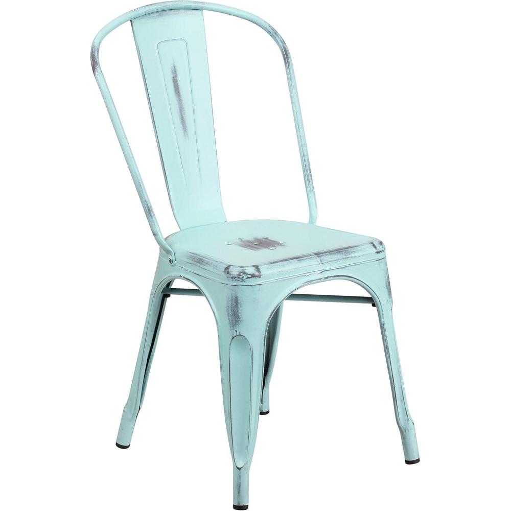 imageFlash Furniture Perry Commercial Grade BlackAntique Gold Metal IndoorOutdoor Stackable ChairDistressed Greenblue