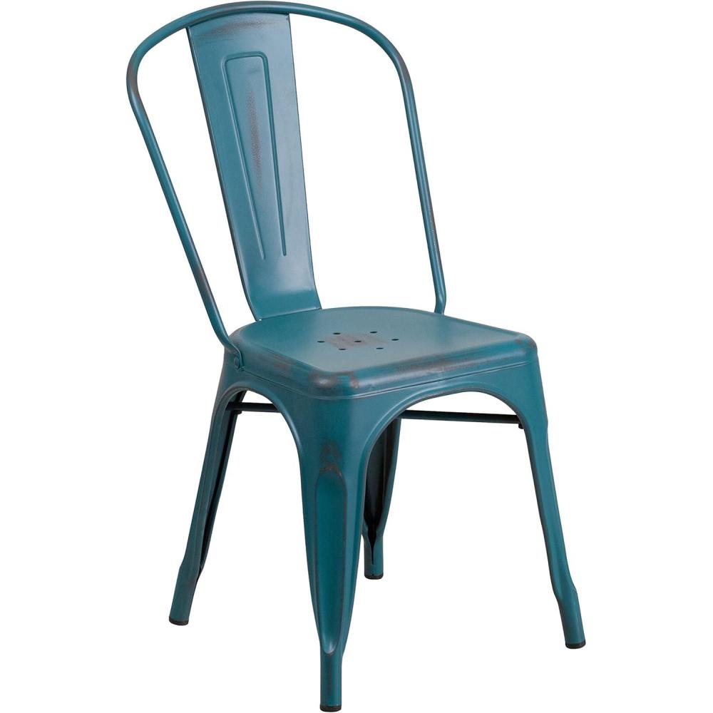 imageFlash Furniture Perry Commercial Grade BlackAntique Gold Metal IndoorOutdoor Stackable ChairDistressed Kelly Blueteal