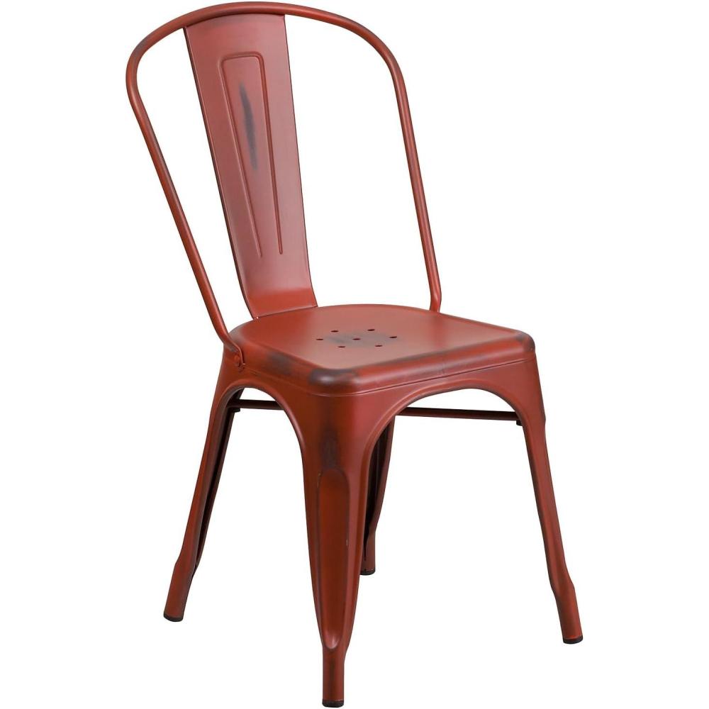 imageFlash Furniture Perry Commercial Grade BlackAntique Gold Metal IndoorOutdoor Stackable ChairDistressed Kelly Red