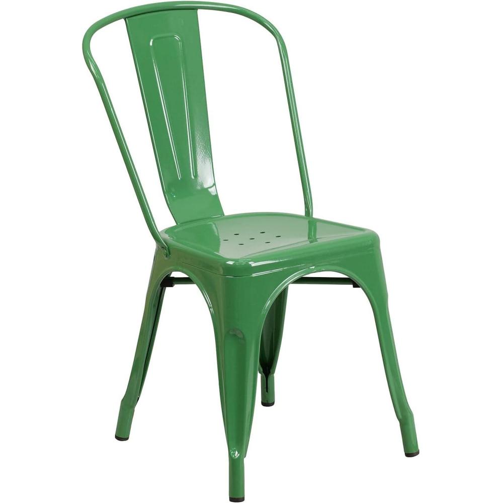 imageFlash Furniture Perry Commercial Grade BlackAntique Gold Metal IndoorOutdoor Stackable ChairGreen