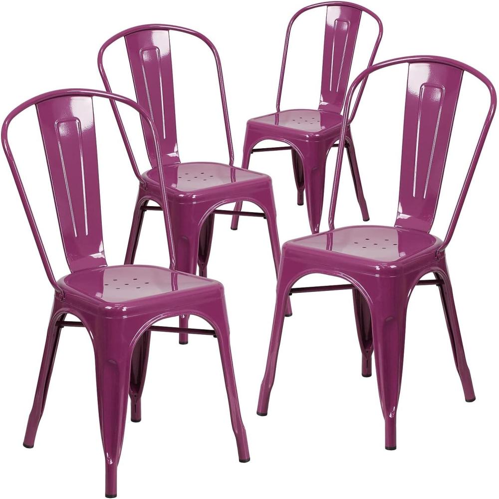 imageFlash Furniture Perry Commercial Grade BlackAntique Gold Metal IndoorOutdoor Stackable ChairPurple
