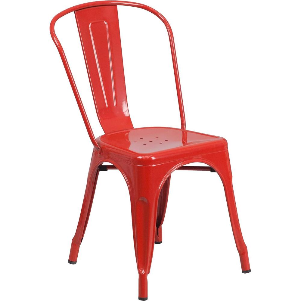 imageFlash Furniture Perry Commercial Grade BlackAntique Gold Metal IndoorOutdoor Stackable ChairRed