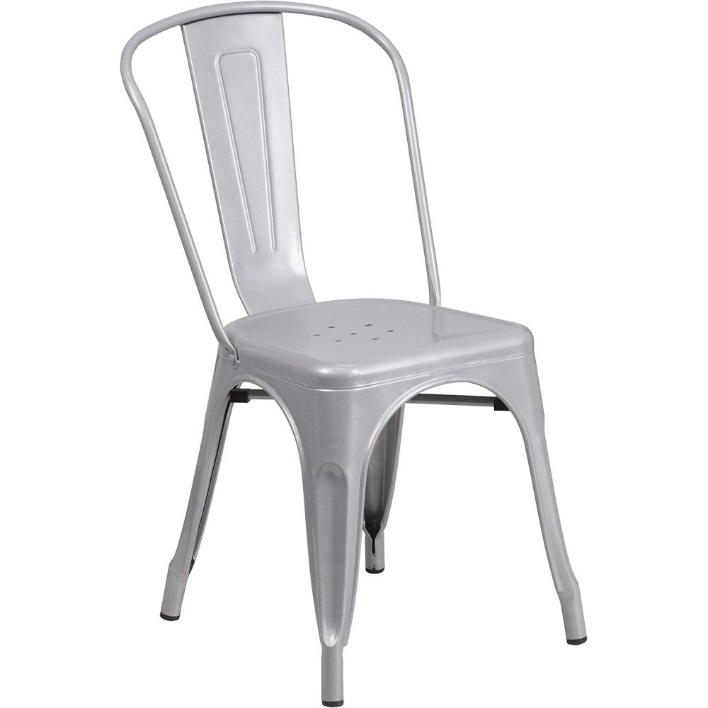 imageFlash Furniture Perry Commercial Grade BlackAntique Gold Metal IndoorOutdoor Stackable ChairSilver