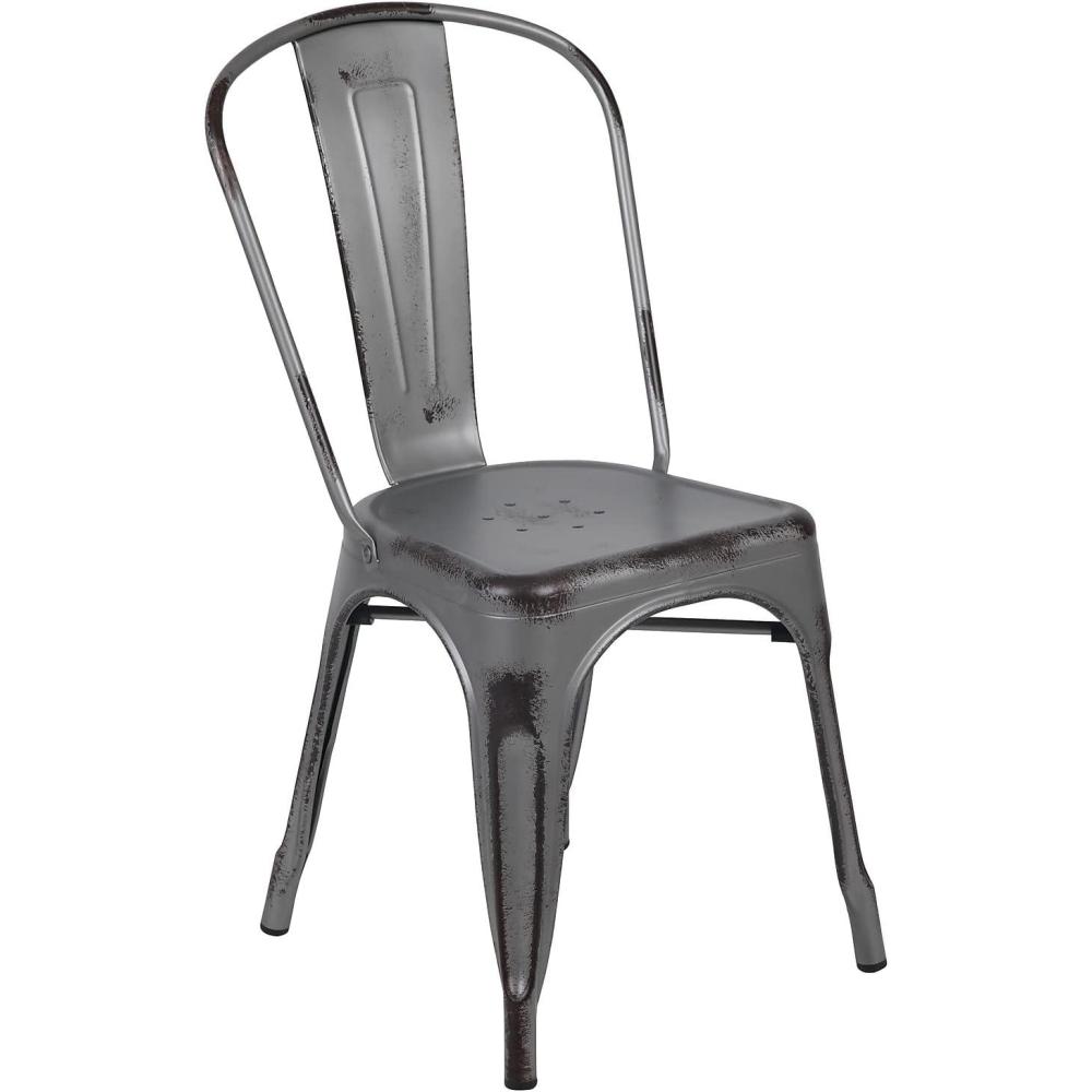 imageFlash Furniture Perry Commercial Grade BlackAntique Gold Metal IndoorOutdoor Stackable ChairSilver Gray