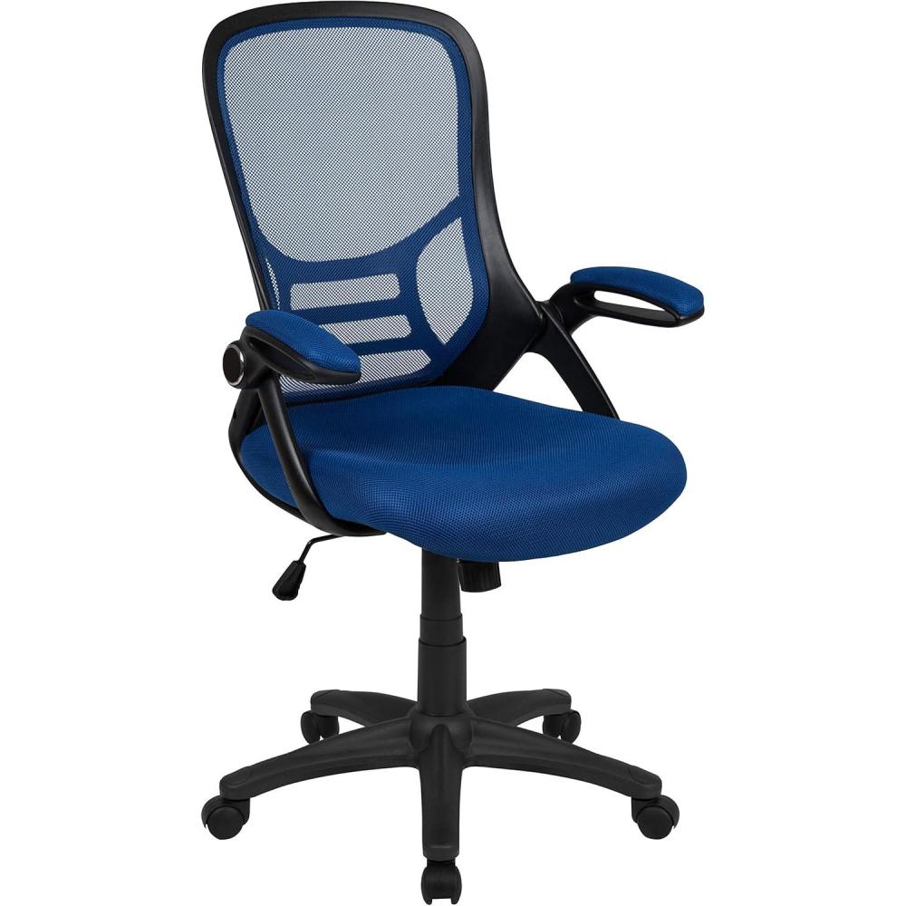 imageFlash Furniture Porter High Back Black Mesh Ergonomic Swivel Office Chair with Black Frame and Flipup ArmsBlue