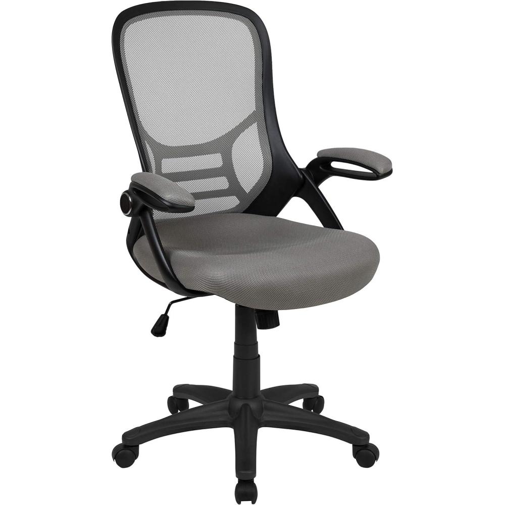 imageFlash Furniture Porter High Back Black Mesh Ergonomic Swivel Office Chair with Black Frame and Flipup ArmsLight Gray