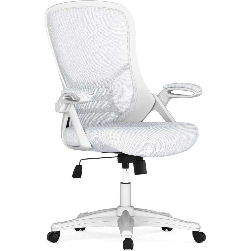 imageFlash Furniture Porter High Back Black Mesh Ergonomic Swivel Office Chair with Black Frame and Flipup ArmsWhite