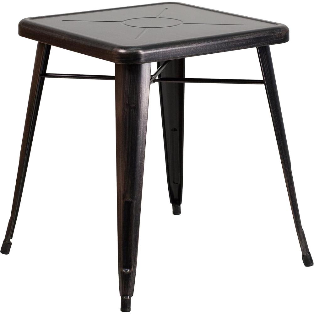 imageFlash Furniture Prince Commercial Grade 2375quot Square White Metal IndoorOutdoor TableBlackantique Gold