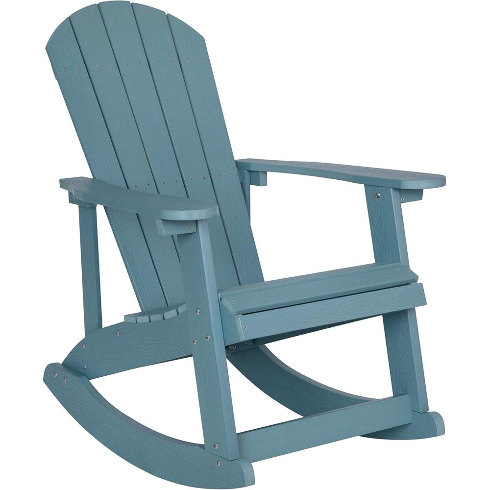 imageFlash Furniture Savannah Poly Resin Wood Adirondack Rocking Chair  All Weather Yellow Polystyrene  Stainless Steel HardwareSea Foam
