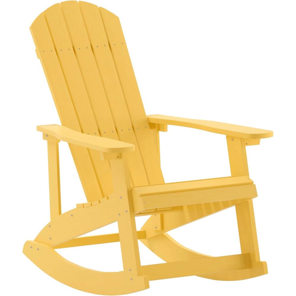 imageFlash Furniture Savannah Poly Resin Wood Adirondack Rocking Chair  All Weather Yellow Polystyrene  Stainless Steel HardwareYellow