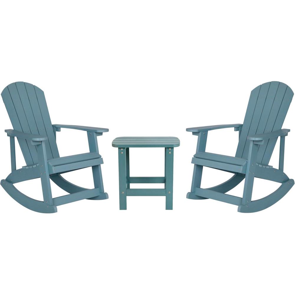 imageFlash Furniture Set of 2 Savannah Adirondack Rocking Chairs Commercial Grade AllWeather Sea Foam Poly Resin Wood Matching Side TableSea Foam