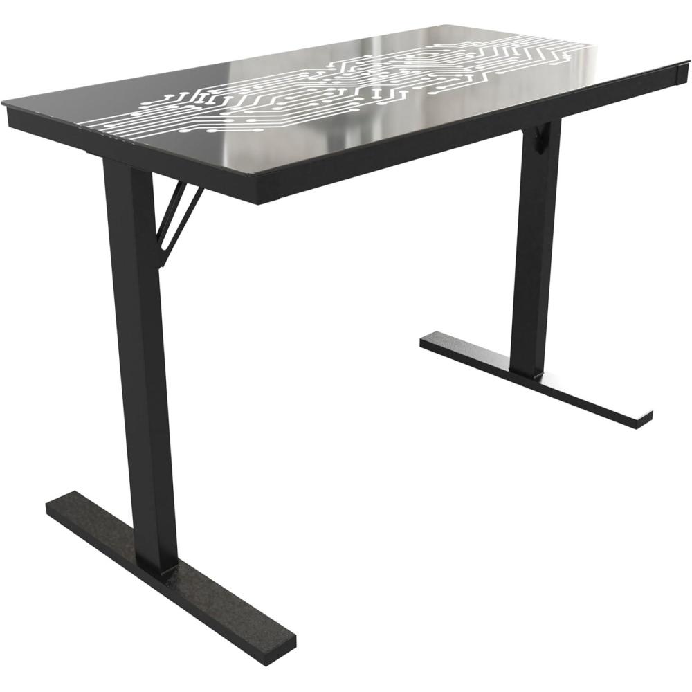 imageFlash Furniture Shan 43quot Commercial Grade Gaming Desk with LED Lights Black Steel Frame Tempered Glass Desktop Home or Office Computer Table Wired LED Remote