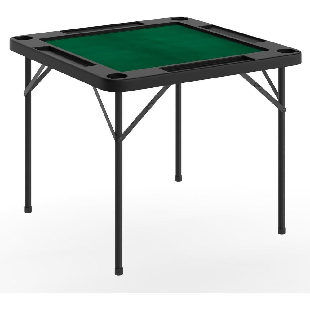 imageFlash Furniture Silas 345quot Square Folding Card Table with Felt Green Surface and Cup Holders Portable Folding Game Table for 4 Players WhiteGreenBlack TopGreen Felt Surface