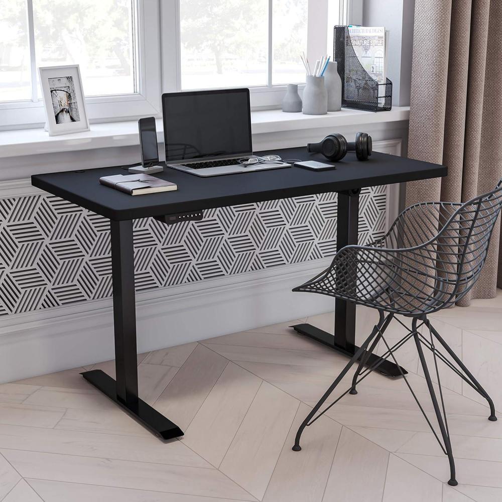 imageFlash Furniture Tanner Electric Height Adjustable Standing Desk Table Top 48quot Wide 24quot Deep MahoganyBlack