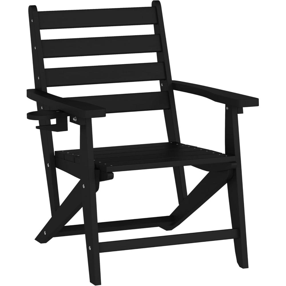 imageFlash Furniture Tolleson Adirondack Dining Chair with Cup Holder Commercial Weather Resistant Recycled HDPE Adirondack Chair Fold Out Cupholder WhiteBlack
